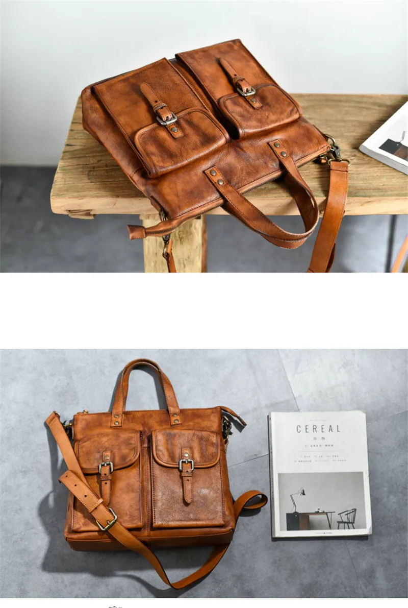 PNDME vintage high-quality genuine leather men's briefcase luxury natural real cowhide work handbag casual brown messenger bags