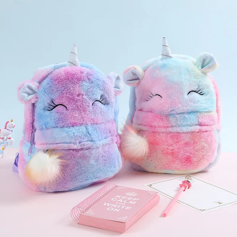 

Kids Plush Backpack Mini Cute Animal Bookbag Lightweight Travel Daypack School Shoulder Bags with Pom Pom Zipper
