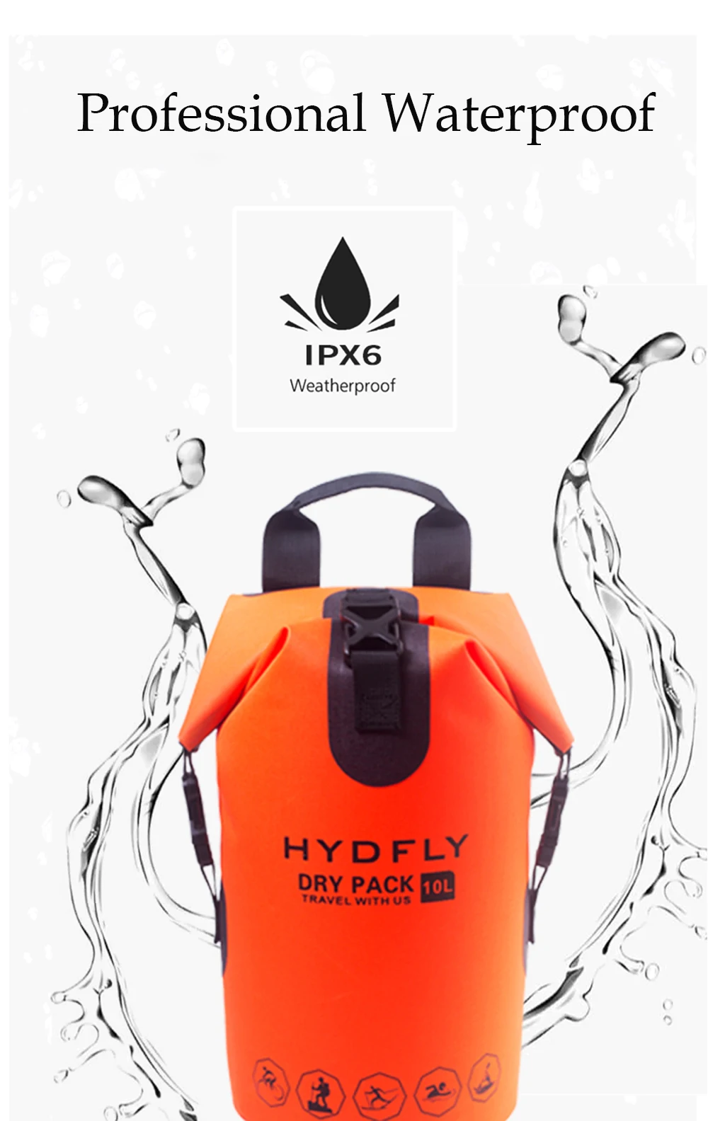 10L Hydfly Спортивная герметичная водонепроницаемая сумка для сухого плавания, пляжная сумка для пляжа, сумка для воды, водонепроницаемая пляжная сумка для бассейна