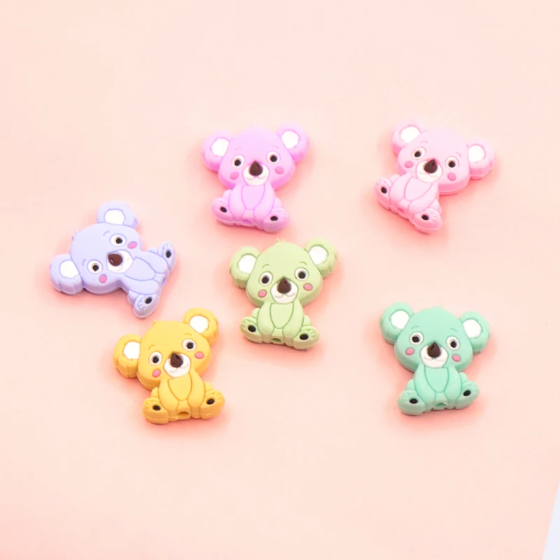 Cuentas de silicona de Koala para beb&eacute;, Mini Oso de dibujos animados, juguetes de dentici&oacute;n, de grado alimenticio, sin BPA, 5 uds.-4