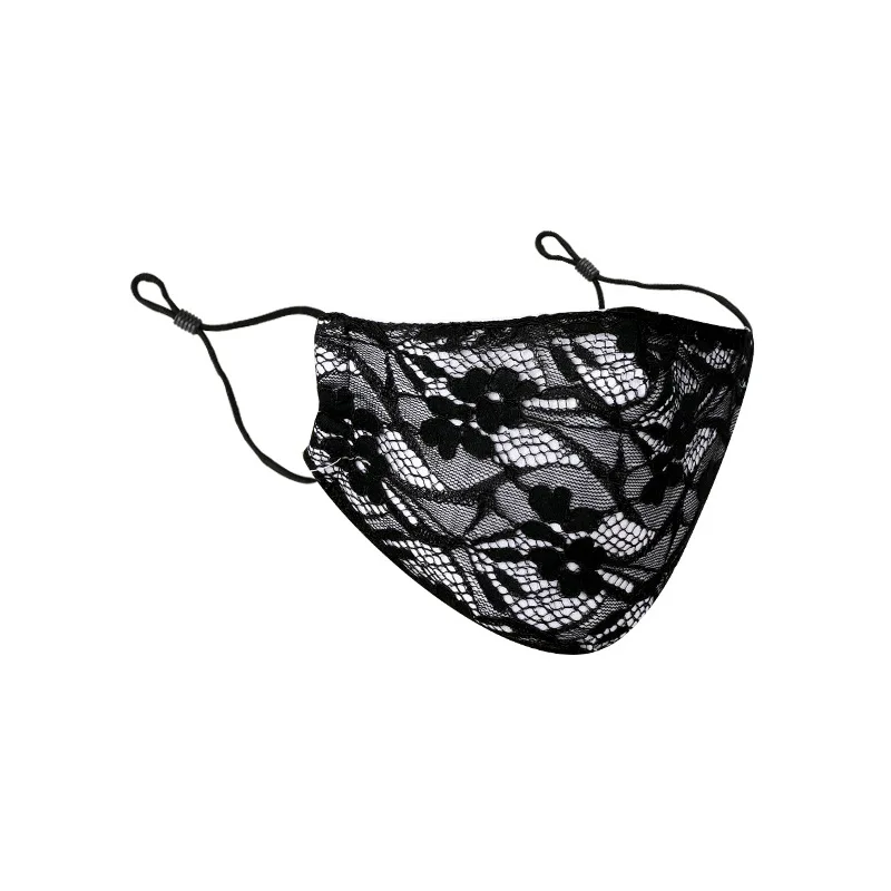 

Black Lace Floral Print Masks Sun Protection Lace Riding Mouth Masks Summer Hanging Ears Face Mask Women Retro Face Mouth Covers