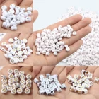 4x7 мм 200 шт. 26 букв алфавита белые акриловые бусины в виде золотых букв Круглый Свободные Spacer Бусины для изготовления ювелирных изделий Diy Детский браслет