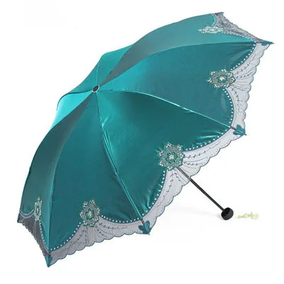 green Creative all steel 8 bone umbrella stand sun umbrella sunscreen anti-UV lace embroidered umbrella female tri-fold umbrella - Цвет: green