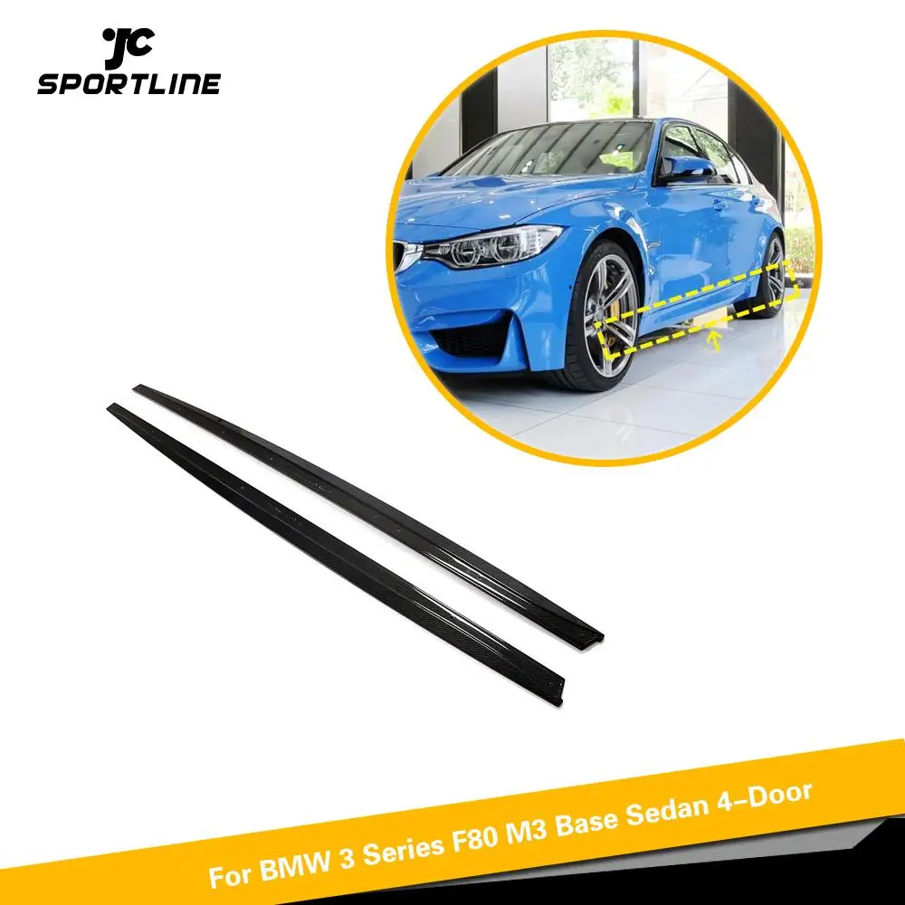 Carbon Fiber Car Side Skirts Extension Body Apron Lip For BMW F80 M3 Sedan 2014 - 2019 Carbon Fiber Side Skirts Extension Lips