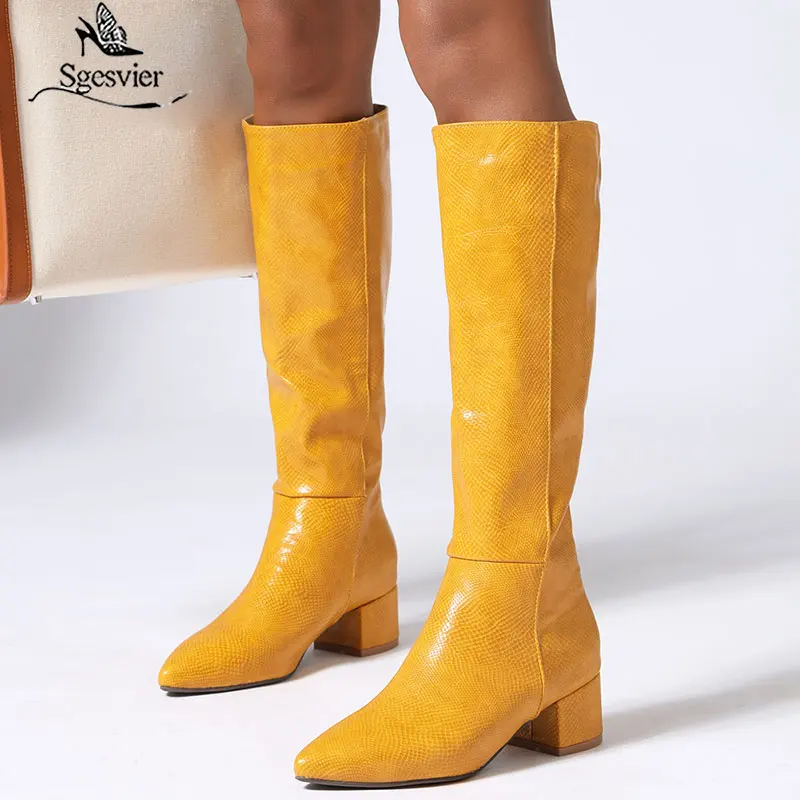 

Sgesvier Women's Thick Heel Pointed Toe Comfortable Western Cowboy Boots Autumn Woman Shoes Winter Female Knee High Boots 2020