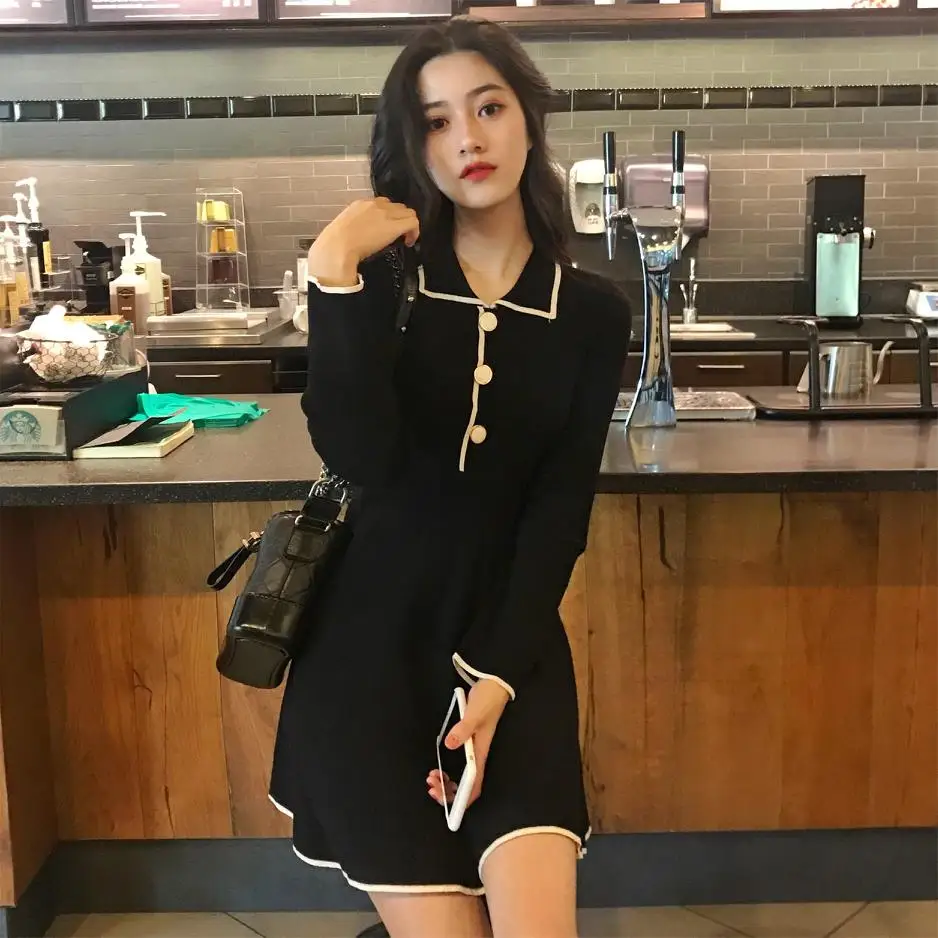 Женское белое мини платье в стиле Харадзюку Осеннее вечернее с длинным рукавом и