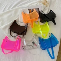 baguette jelly bag womens 2022 trend transparent solid color shopper shoulder underarm phone bag female hobos purses handbags