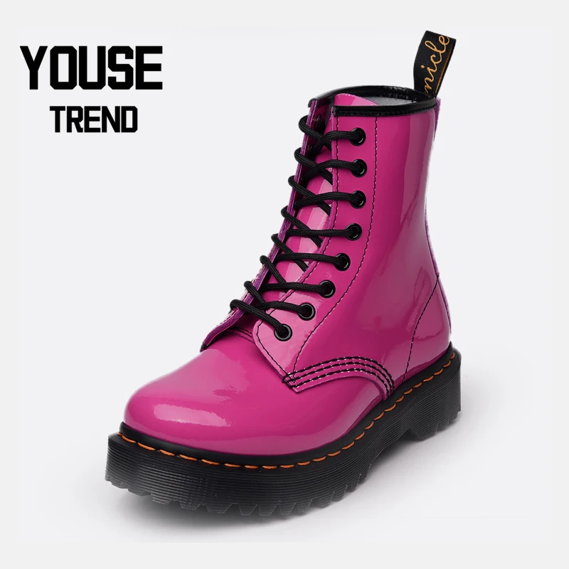 

High Quality Martin Boots Women's Boots Pink Glossy Patent Leather Autumn&Winter Platform Women's Ankle Platform Shoes Goth