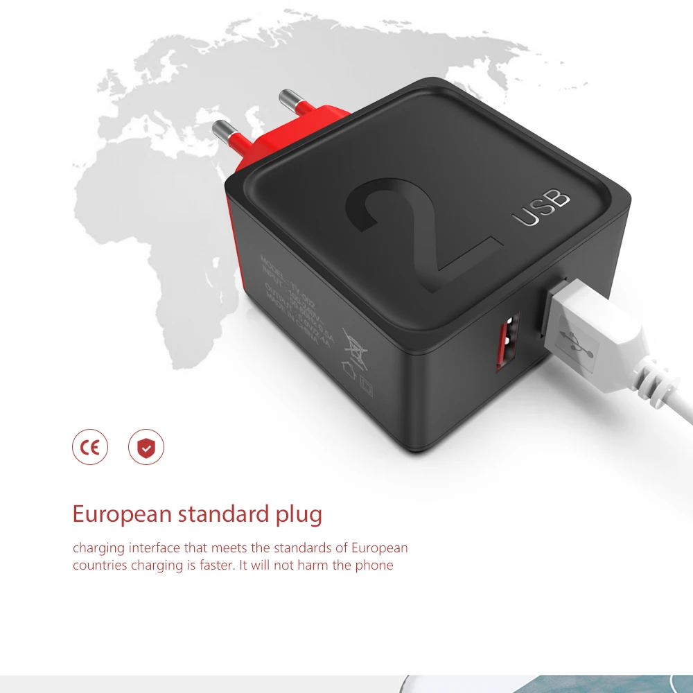 CBAOOO Европейская USB зарядка для iphone зарядное устройство двойной USB 5 В 2.4A Быстрая зарядка настенное зарядное устройство для iphone samsung Xiaomi Max Charge