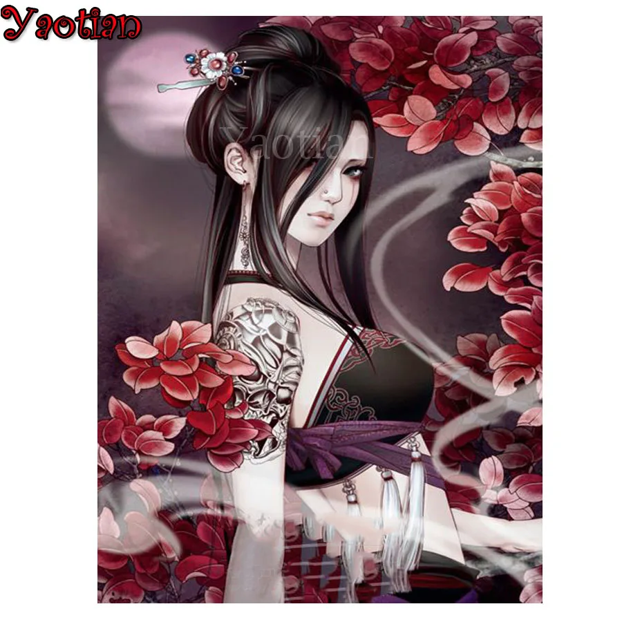 

5D японская алмазная живопись гейши, полная картина татуированной женщины, вышивка стразы, Алмазная мозаика «сделай сам», настенное искусст...