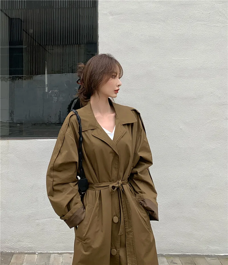 

Korean Style Oversized Women's Spring LAPAL collar Trench coats Plus size female raincoats