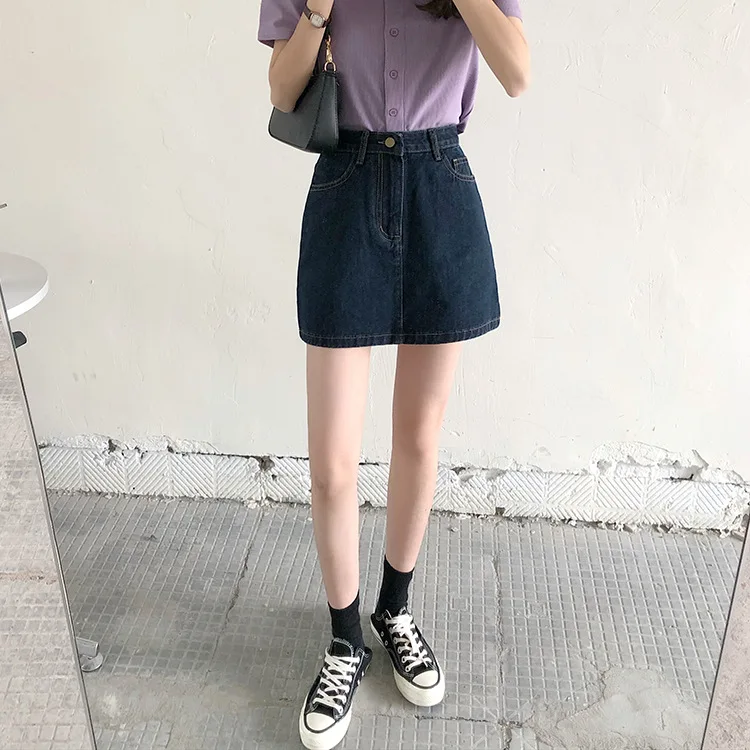 Мини юбка женская джинсовая трапециевидная с завышенной талией модная пикантная