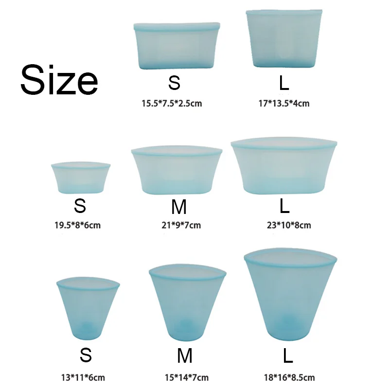 

3pcs/set Reusable Ziplock Bag Zip Containers Stand Up Silicone Food Bag Kitchen Storage Leakproof Zip Lock Bag Set