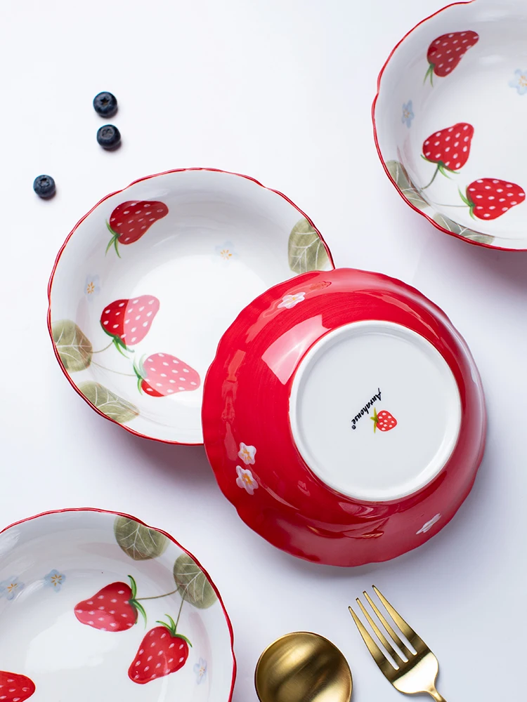 Strawberry ceramic fruit salad bowl breakfast creative household tableware noodle soup dessert | Дом и сад