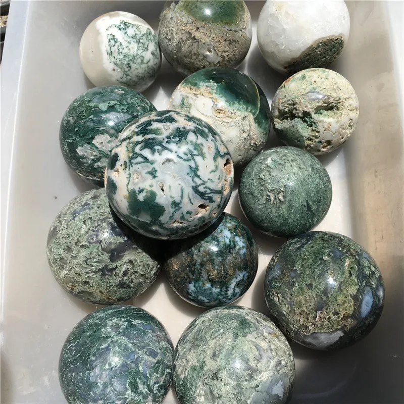 

Natural Moss Agate Quartz Sphere Ball Stones Crystal Reiki Healing Meditation Polished Decor Stones