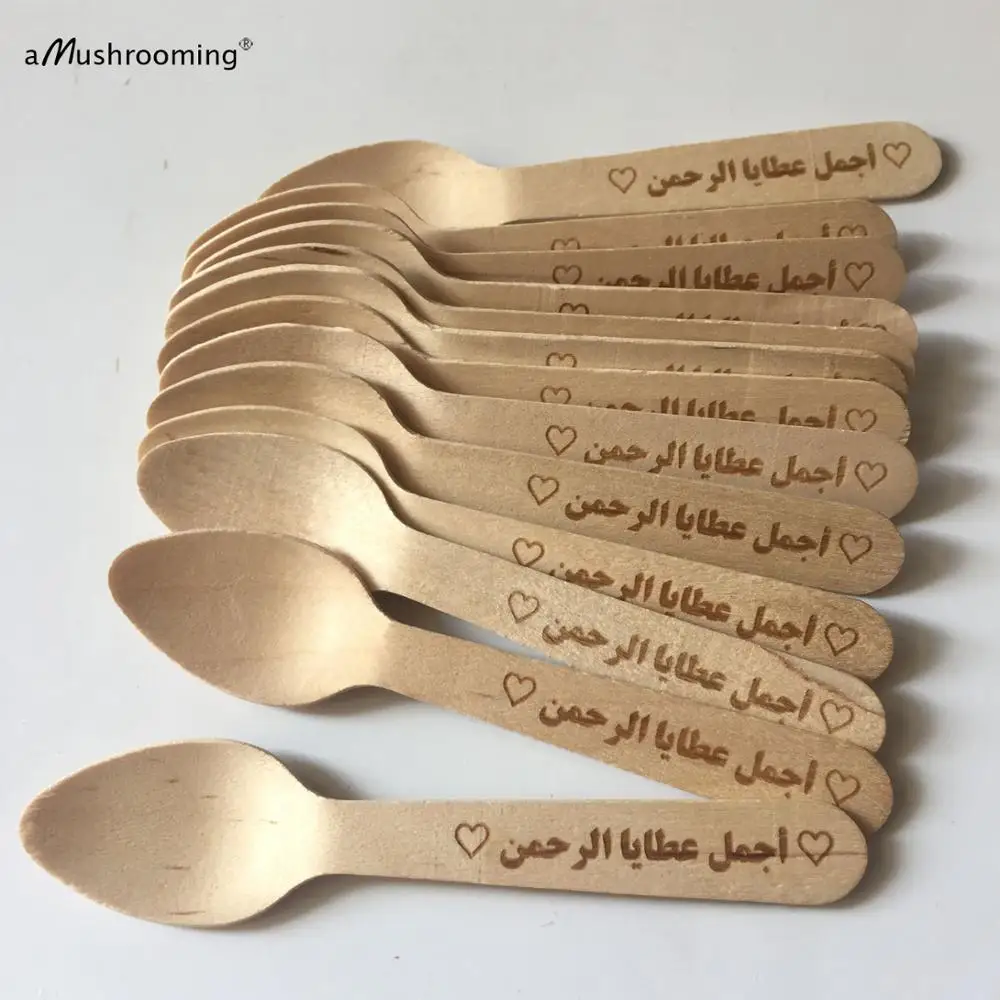 Custom Engraved Small Wood Spoons Theme Dinner Party Tea Sugar Salt Mother's Day Carnival Ice Cream Cake Dessert | Дом и сад