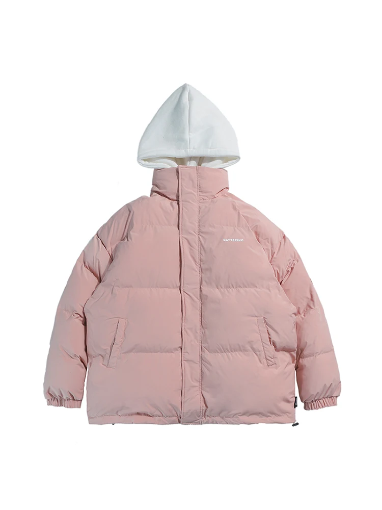 

Fake two pieces of pink cotton padded women's dress Korean version solid color hooded warm coat winter casual student jacket