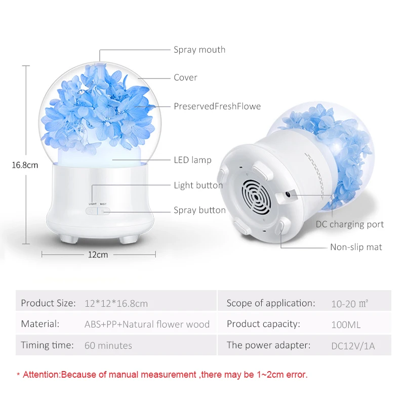 

Air Humidifier Flower essential oil diffuser Aroma Diffuser Ultrasonic with Changing LED light Souvenir Christmas gift
