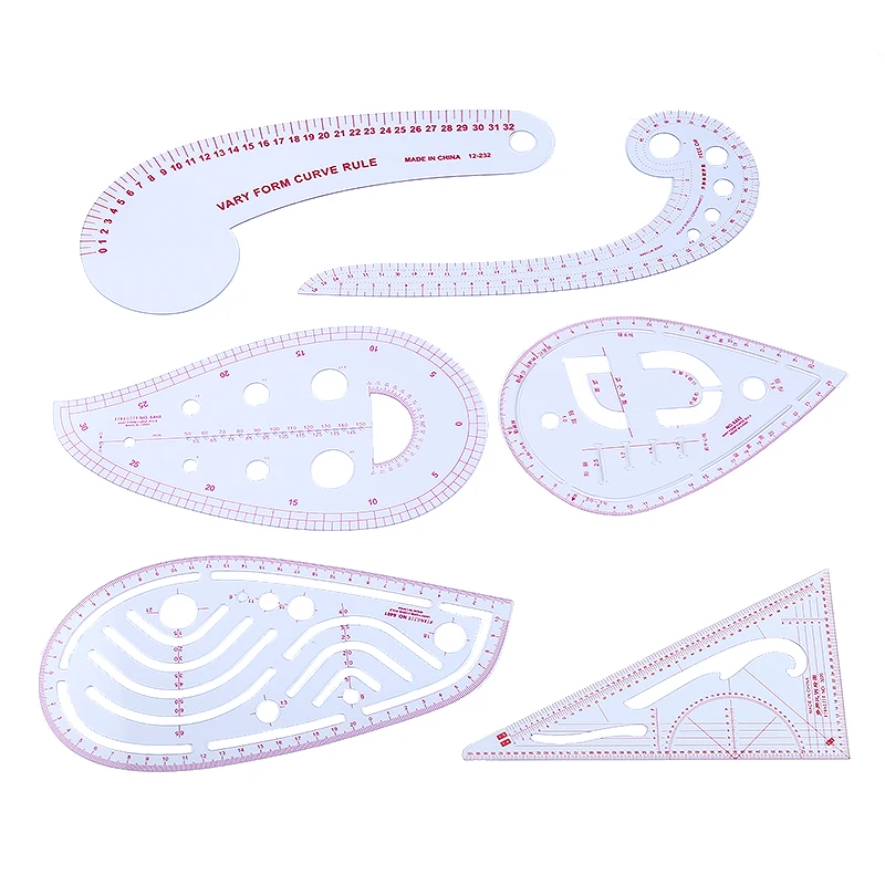 

6PCS Sewing Ruler Set Pattern Grading Rulers Drawing Line Measure DIY Clothing Seam Quilting Sewing Patchwork Curve Rulers