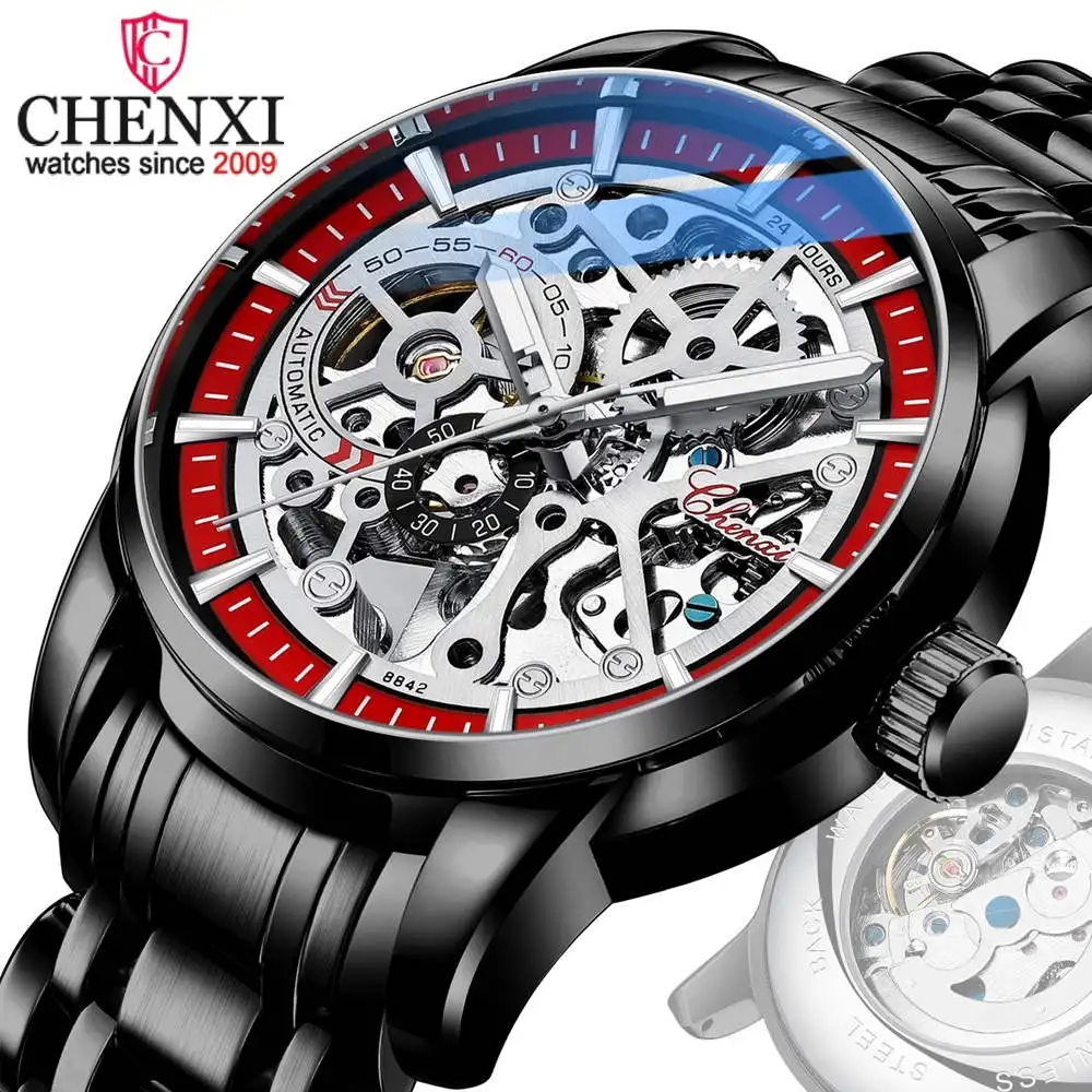 

CHENXI 8842 Men's Watches Luxury Full Steel Auto Mechanical Skeleton Tourbillon Watch Fashion Business Sports Wristwatches Male