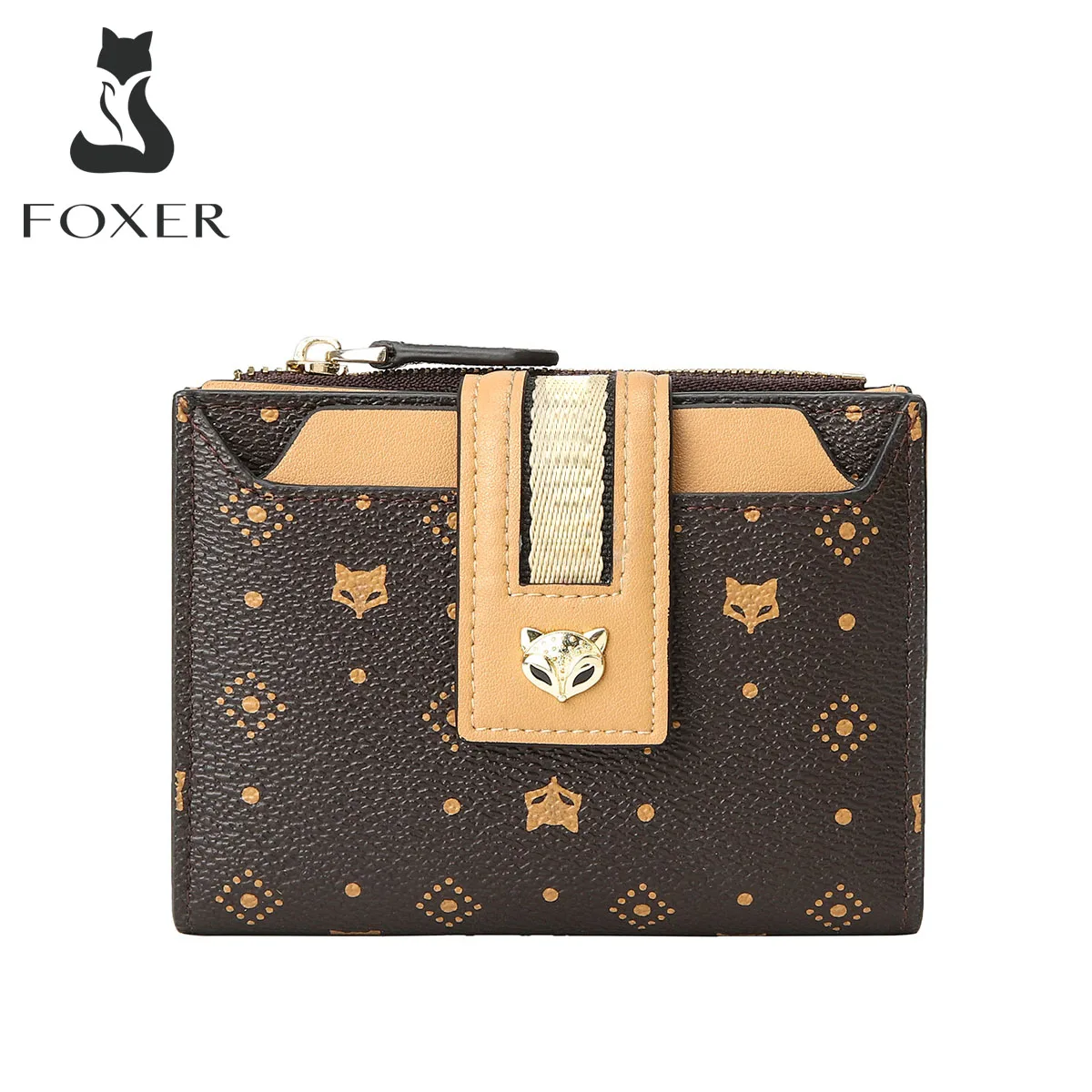 

FOXER Signature Card Holders Embossing Short Wallets Mini Lady Money Bag Chic PVC Leather Small Purse Women Fashion Clutch Bag