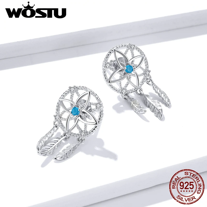 WOSTU 100% 925 Sterling Silver Dream Catcher Dangle Earrings Zircon Fashion Drop For Women Wedding Luxury Jewelry Gifts | Украшения и