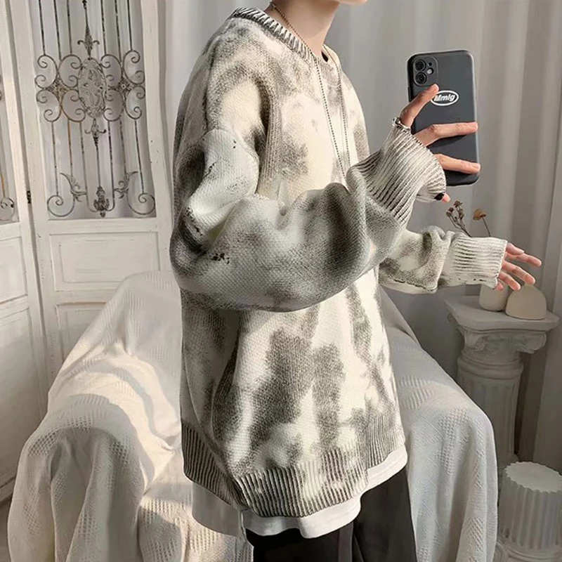 

Men Tie-dye Sweaters Designer Harajuku Fashionable Oversize New-arrival Pullovers O-neck Japanese Young Streetwear All-match Hot