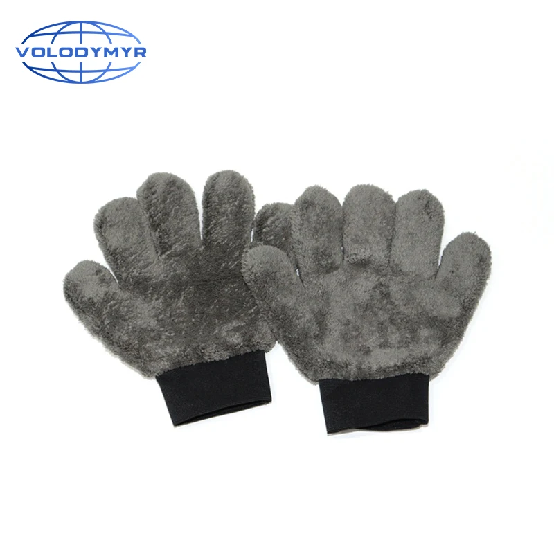 

Gray Double Side Coral Velvet Car Washing Mitt Microfiber Gloves for Car Care Washing Gloves Auto Wash Cloth Car Sponge