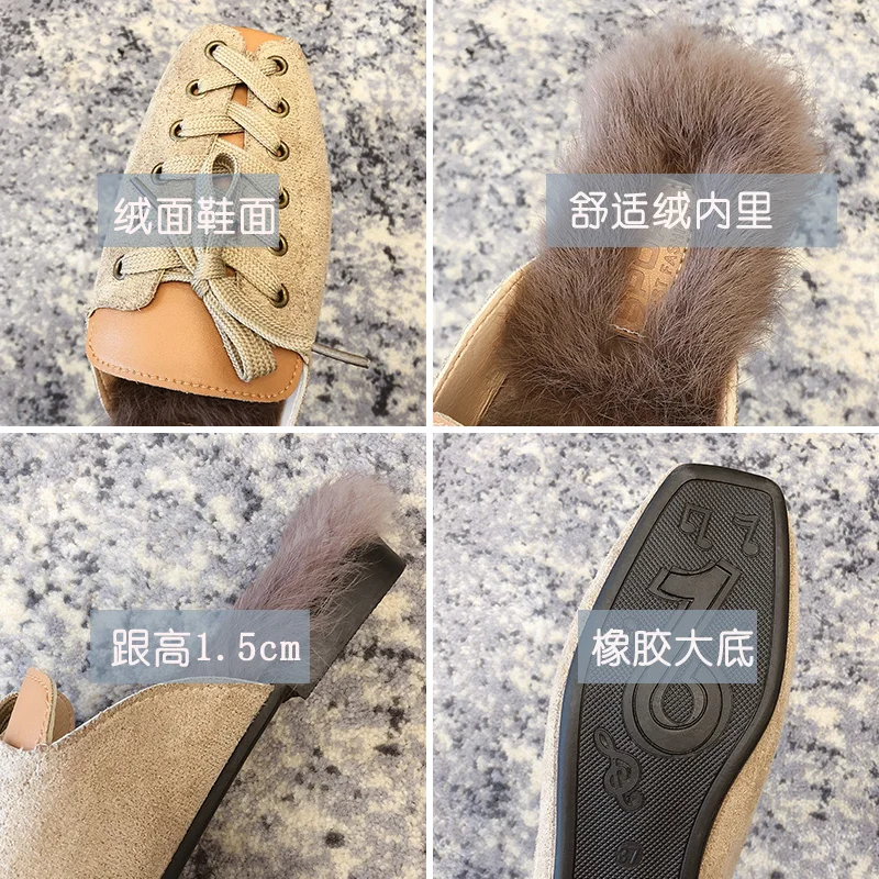 

Mules For Women 2021 Cover Toe Flat Shoes Female Low Slippers Casual Pantofle Flock Fur Flip Flops Slides Loafers Luxury New