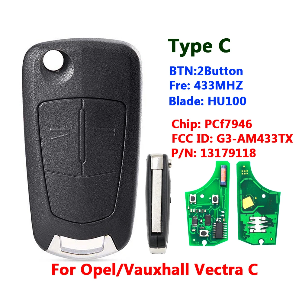 XNRKEY 2 кнопки флип дистанционного ключа 433 МГц для Opel Vectra C с 7946 чип хорошее