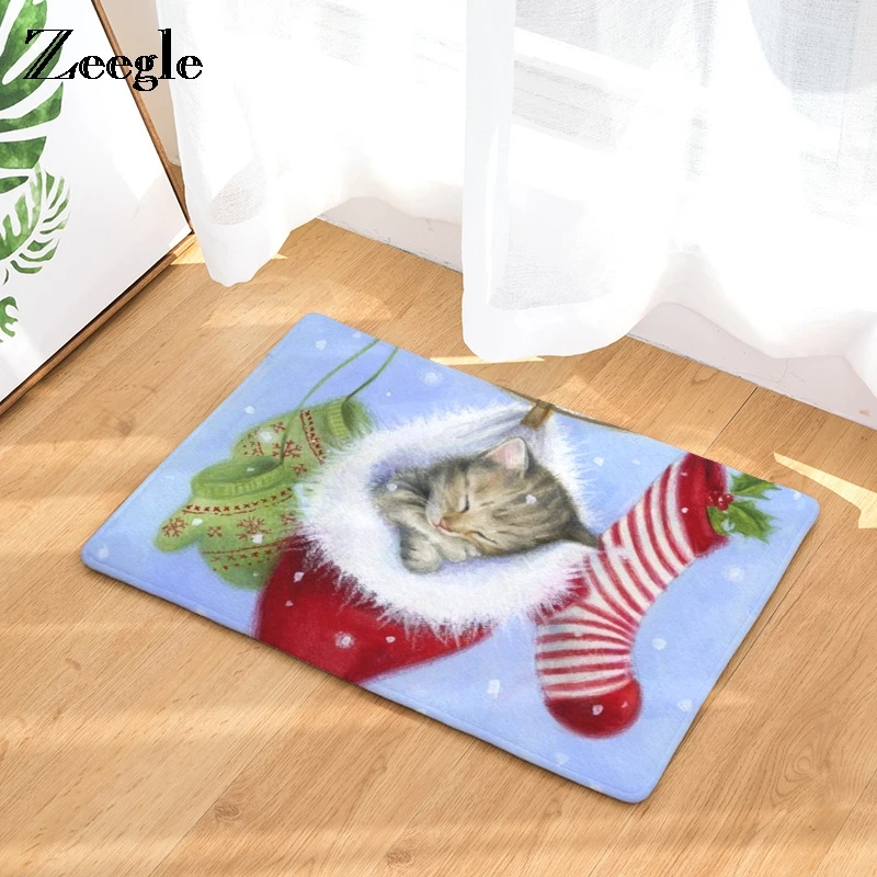 Креативные рождественские коврики Zeegle с рисунком собаки кота добро пожаловать