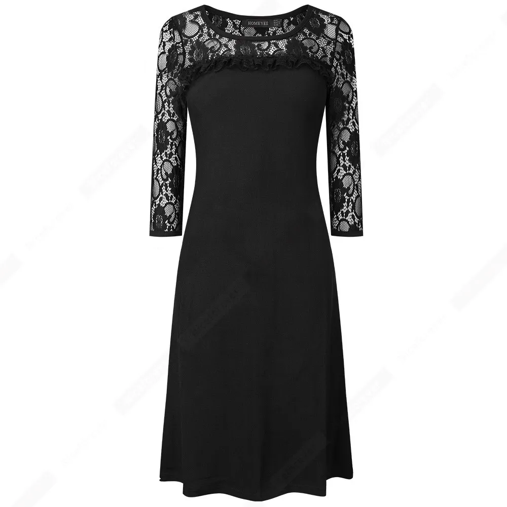 Весеннее женское элегантное черное кружевное лоскутное Повседневное платье