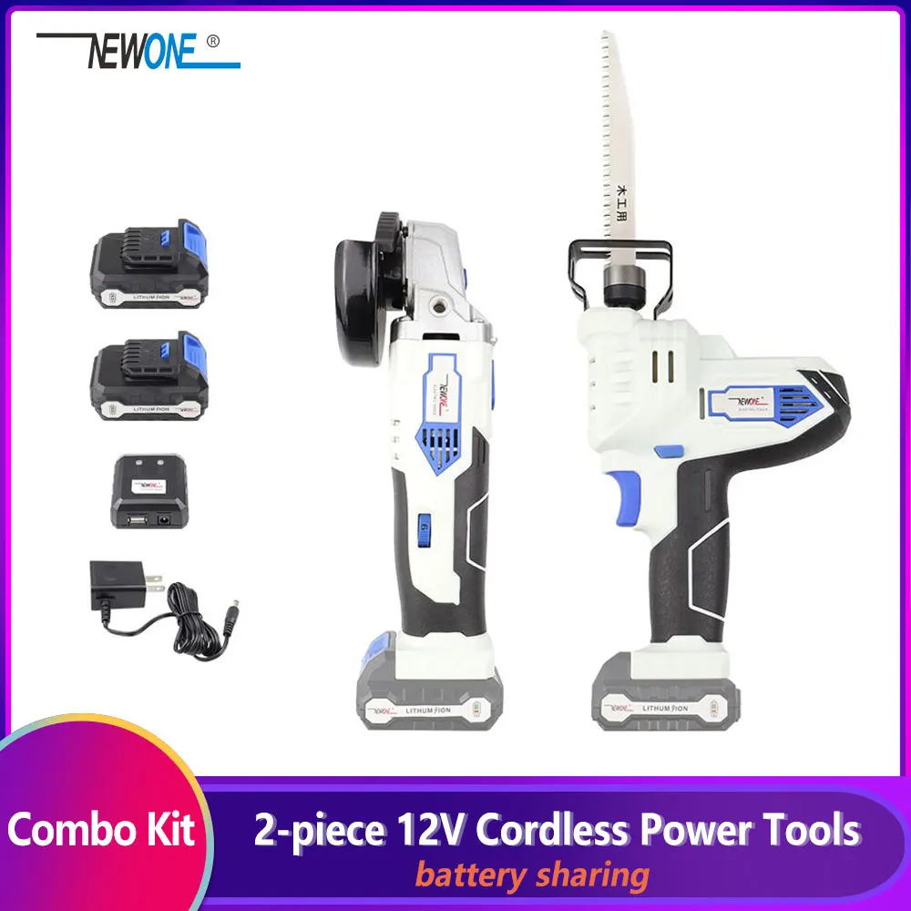Комплект из 2 предметов NEWONE 12V литий-ионный Аккумуляторный электроинструмент комбинированный набор угловая шлифовальная машина и сабельная пила комбинация с 2.0Ah батареей