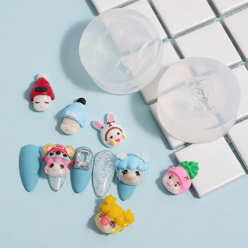 

5Pcs Handmade 3D Beanies Sleepy Doll Silicone Mold Mini Resin Carving Mold Nail Art Templates Jewelry Making Tools