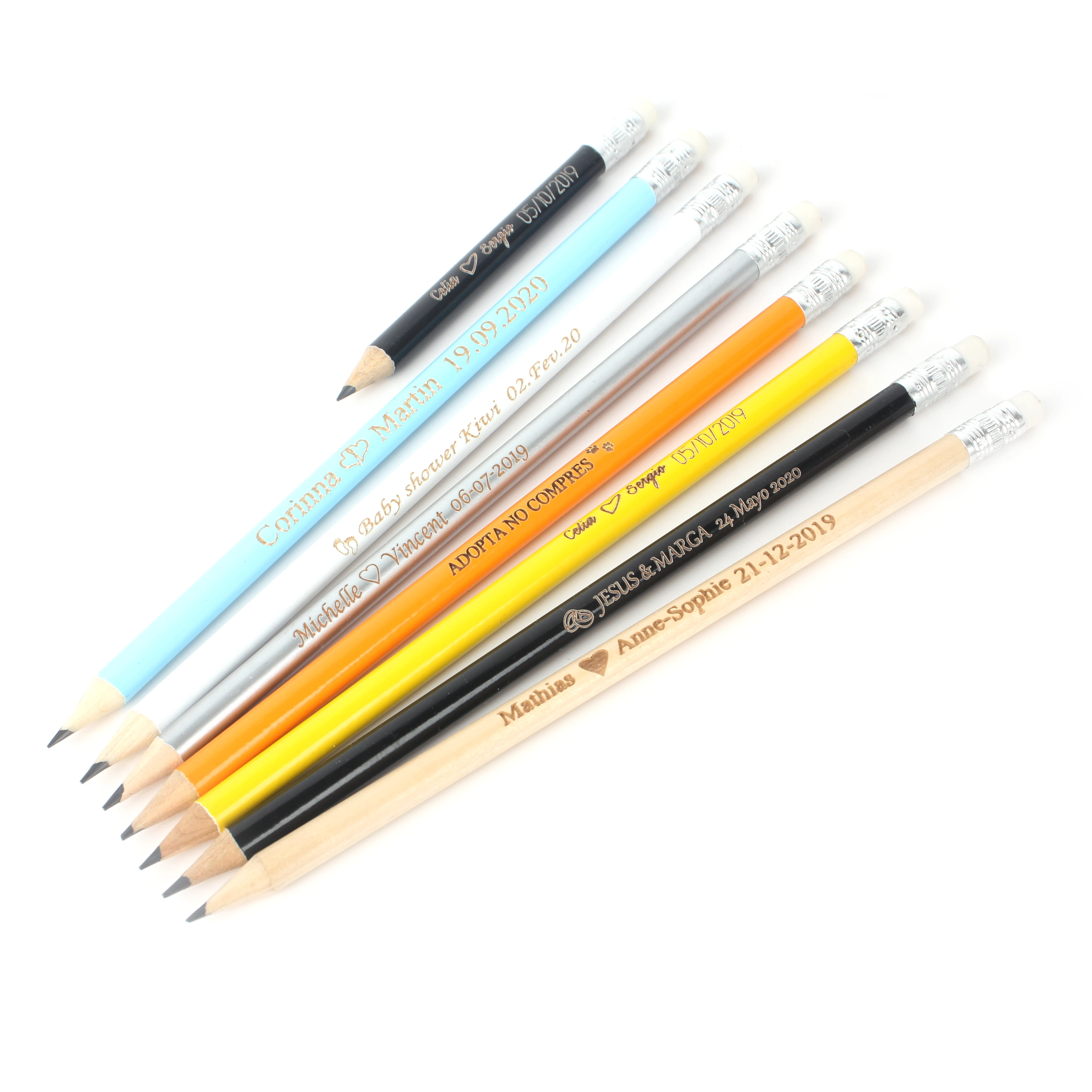 50 шт. Персонализированные Гравированные деревянные карандаши с резиновыми