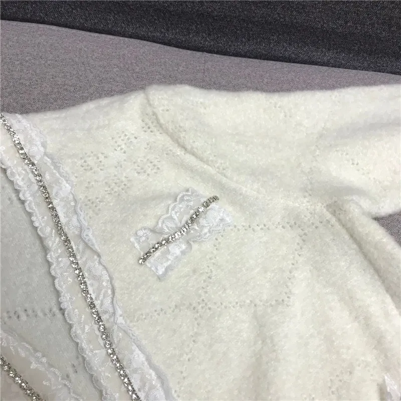 

2021 Cardigans Women Casual Sweater Autumn Winter Solid V-Neck Long Sleeve Lace Diamonds Knit Cardigan Open Stitch Tops Outwear
