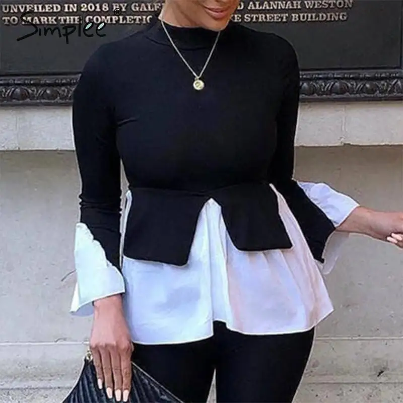 Simplee модная женская блузка из двух частей рубашка с длинным рукавом в стиле