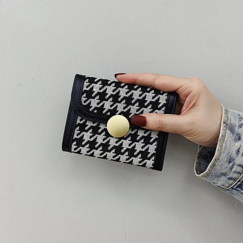 

Ladies Wallet Fashion Card Case Girls Short Wallet Luxury Coin Purse High Quality Houndstooth Wallet Casual Card Case