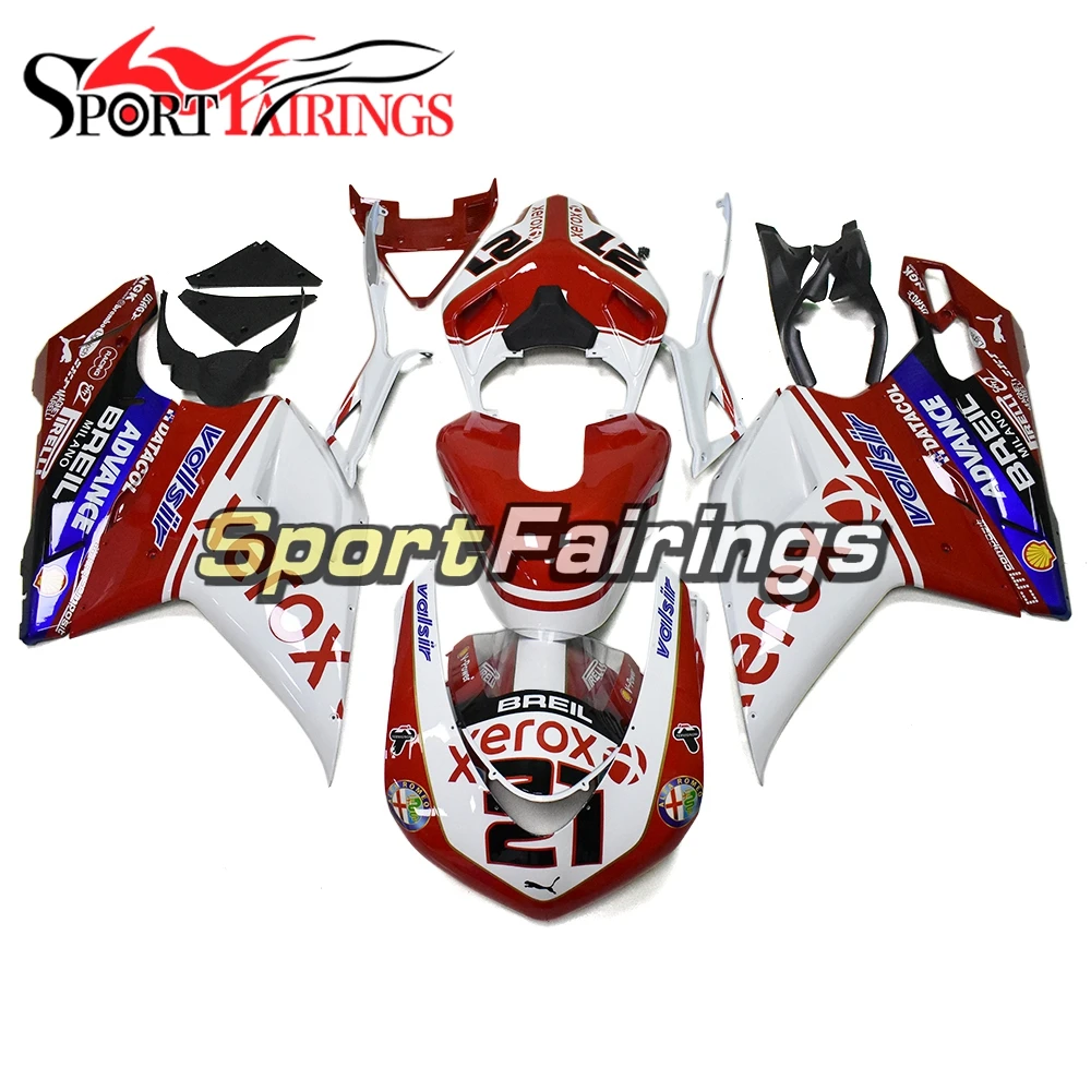 

Красно-белые полные Обтекатели для Ducati 1198, 1098, 848, 2007, 2008, 2009, 2010, 2011, корпус из АБС-пластика для мотоцикла + искусство