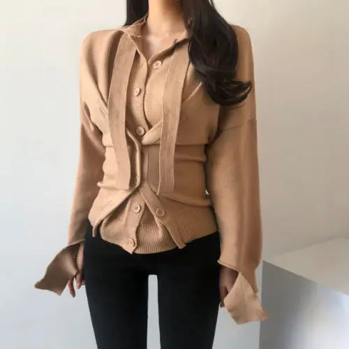 

Genayooa Irregular Cardigans Women Tops Long Sleeve Cashmere Cardigan Women Single Breasted Cardigan Female Korean Fashion