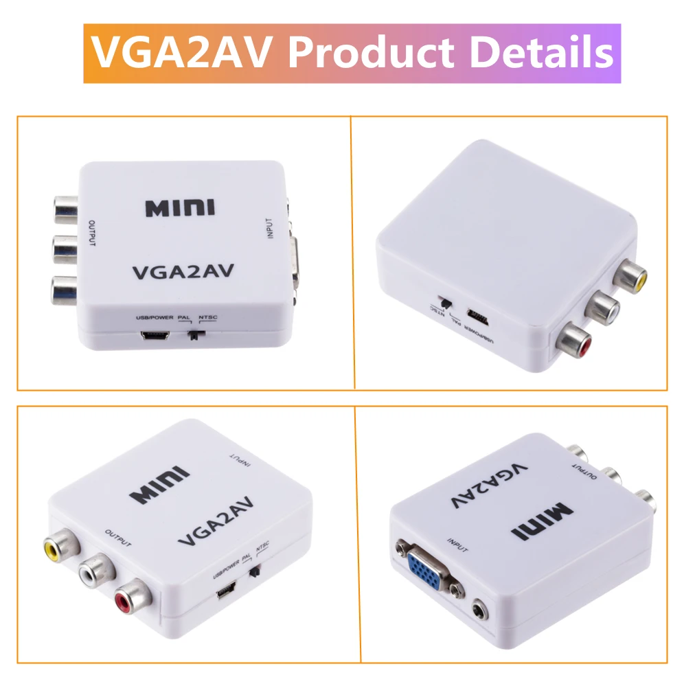 Преобразователь Grwibeou Mini VGA в AV преобразователь AV2VGA с 3 5 мм аудио RCA видео для ПК на