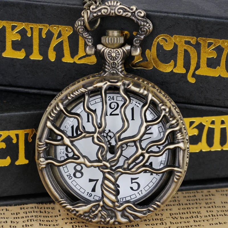 

Hollow Mesh Withered Branches Carved Quartz Pocket Watch With Chain Art Pendant Men Women Gifts