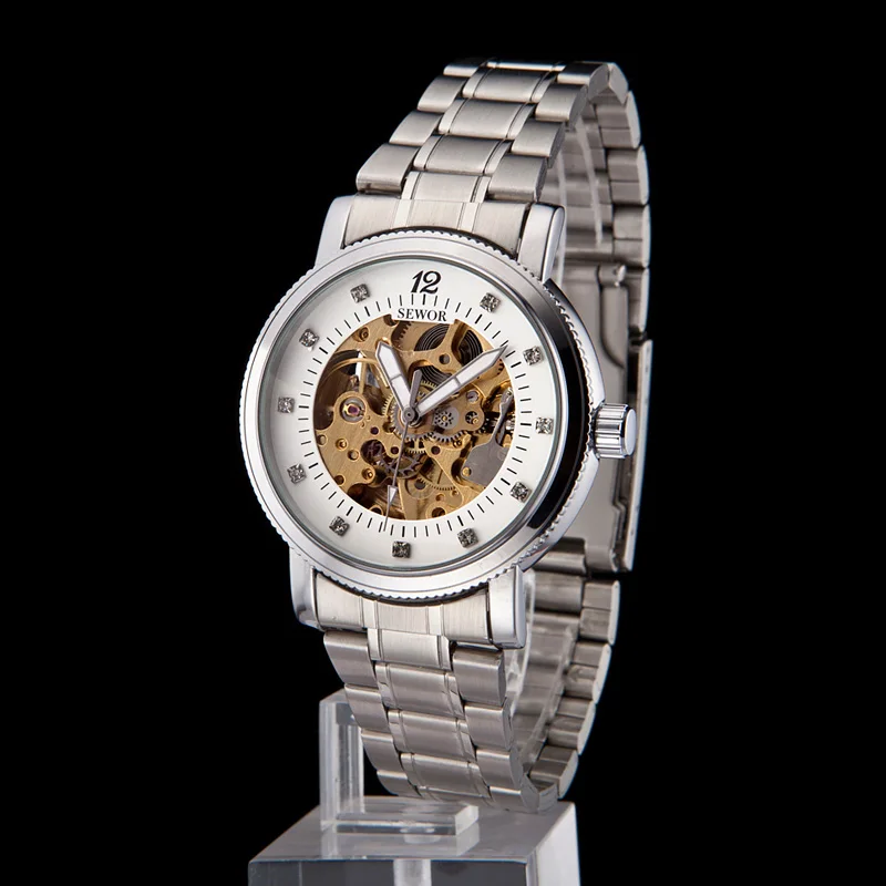 SEWOR мужские модные серебряные визуальные механические Автоматические часы с