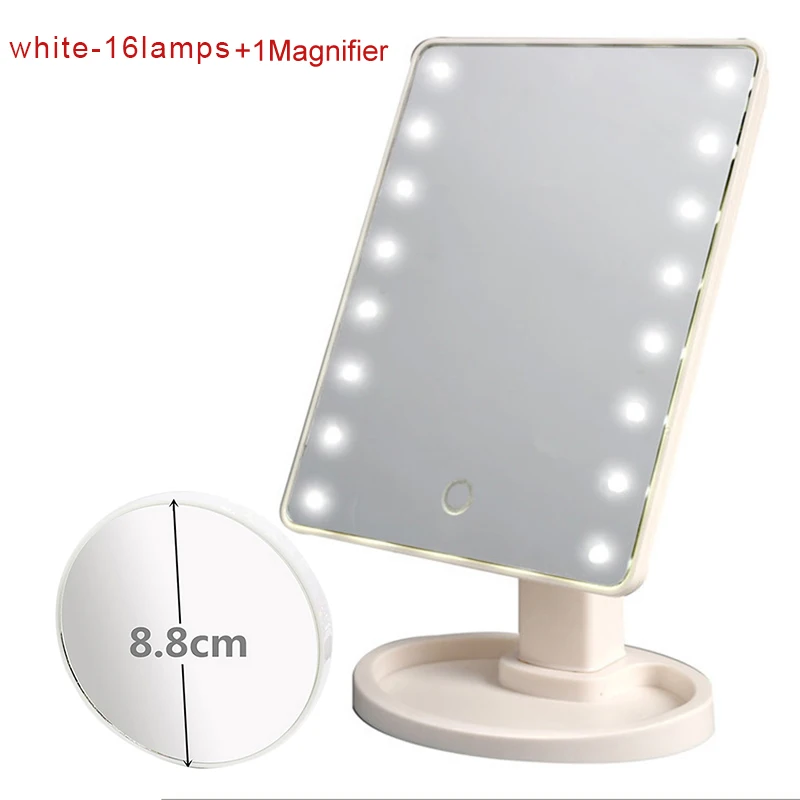 white 16lamps 1Magni Интеллектуальная Регулируемая яркость 16 ламп/22 лампы светодиодный с подсветкой 10x зеркало для макияжа OA66 - Цвет: white 16lamps 1Magni