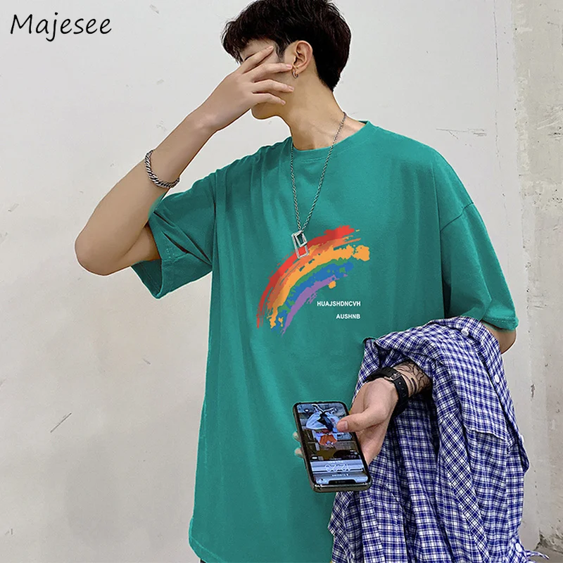 

Размера плюс S-4XL для мужчин 5 четверти рукав футболки Rainbow-с О-образным вырезом, в Корейском стиле; Сезон лето Стиль повседневные универсальн...