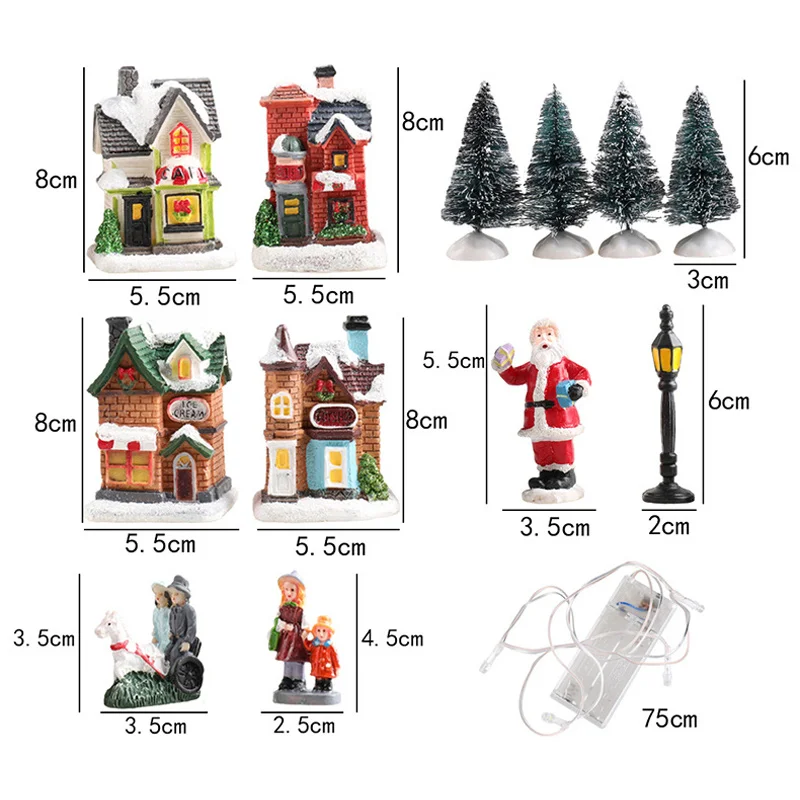 LED Resin Christmas Village Set Party Decoration Santa Claus Pine Needles Snow Street View House Holiday Gift Home Ornaments | Дом и сад
