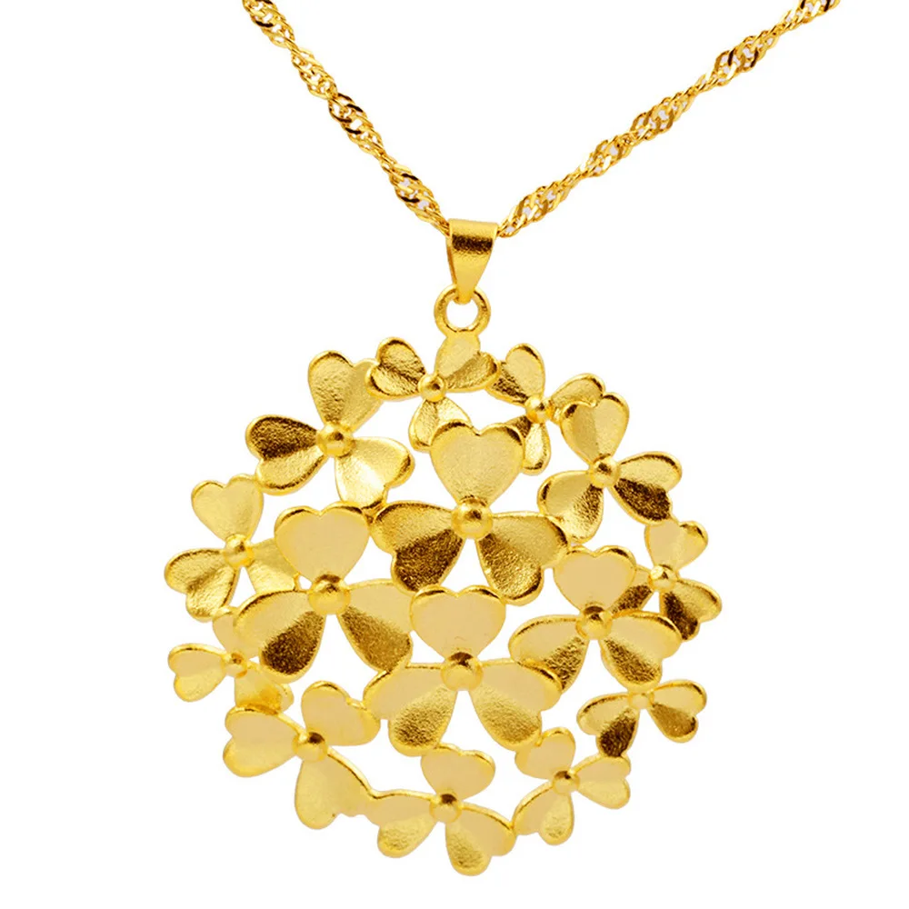 

Trendy Copper 24K Gold Color flower shape Light luxury Necklace indian Choker Chain Pendant Necklaces For Women neck Jewelry