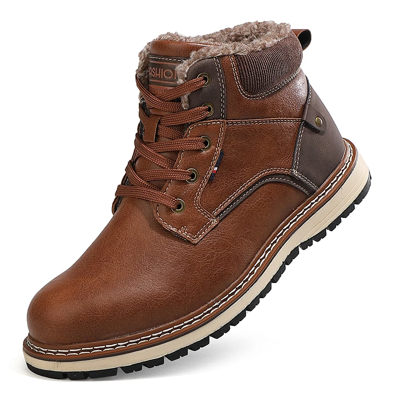 

YRZL Men Boots Winter Footwear Warm Hight Top Brown Boots Ankle Lace Up Outdoor Daily Snow Non-slip Round Toe Boots for Men