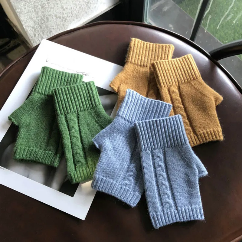 

Half Finger Gloves Women Man Winter Knit Soft Keep Warm Wool Crochet Fingerless Gloves Hand Warmer Thicken Outdoor Driving Glove