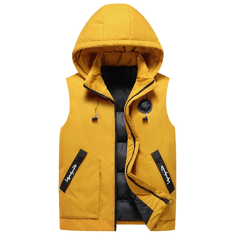 

New Autumn Warm Sleeveless Jacket Winter Male Cotton-Padded Hooded Vest Coats Plus Size Men Thick Warm Hooded Waistcoats